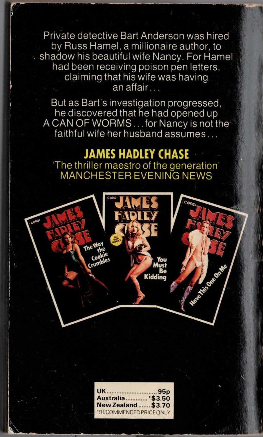 James Hadley Chase  A CAN OF WORMS magnified rear book cover image