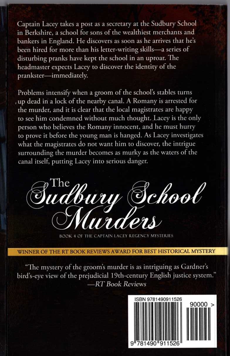 Ashley Gardner  THE SUDBURY SCHOOL MURDERS magnified rear book cover image