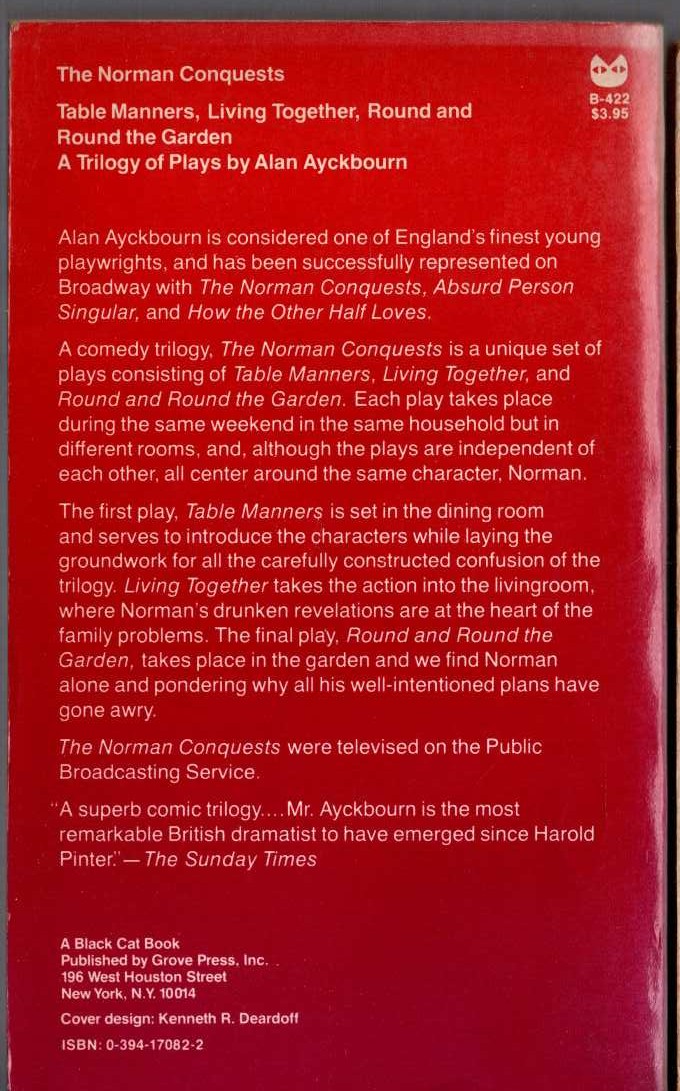 Alan Ayckbourn  THE NORMAN CONQUESTS: TABLE MANNERS/ LIVING TOGETHER/ ROUND AND ROUND THE GARDEN magnified rear book cover image