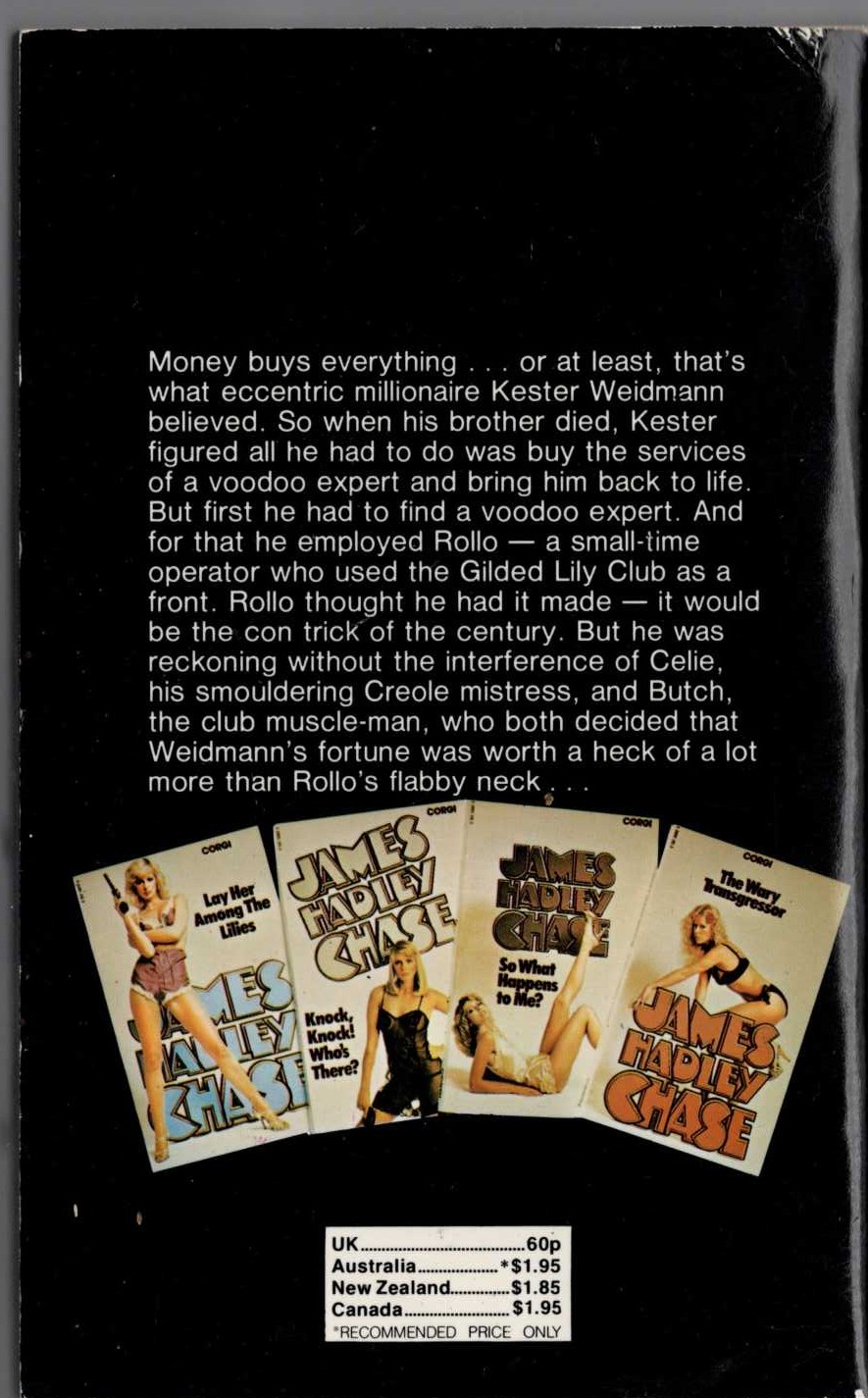 James Hadley Chase  MAKE THE CORPSE WALK magnified rear book cover image