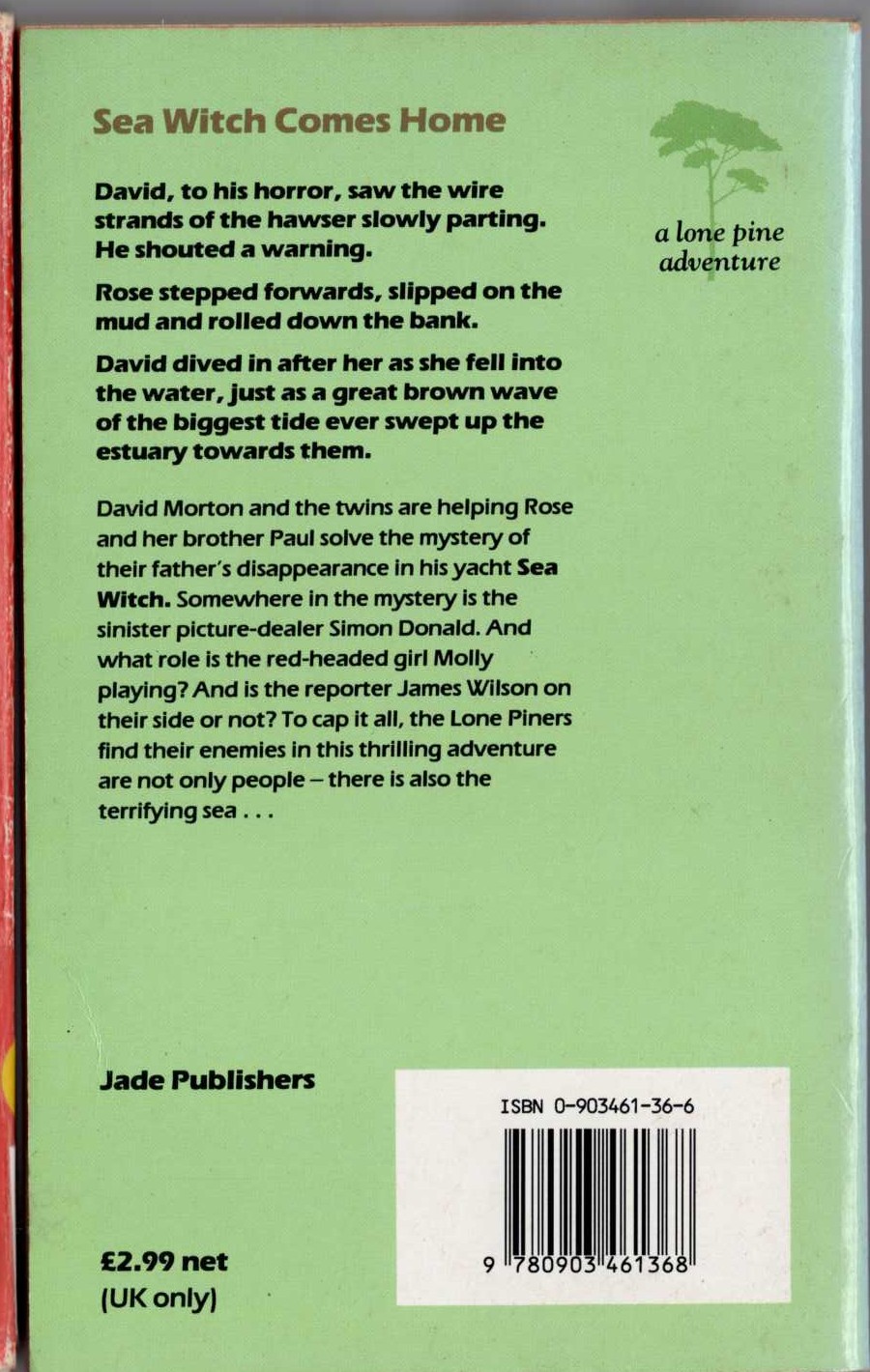 Malcolm Saville  SEA WITCH COMES HOME magnified rear book cover image