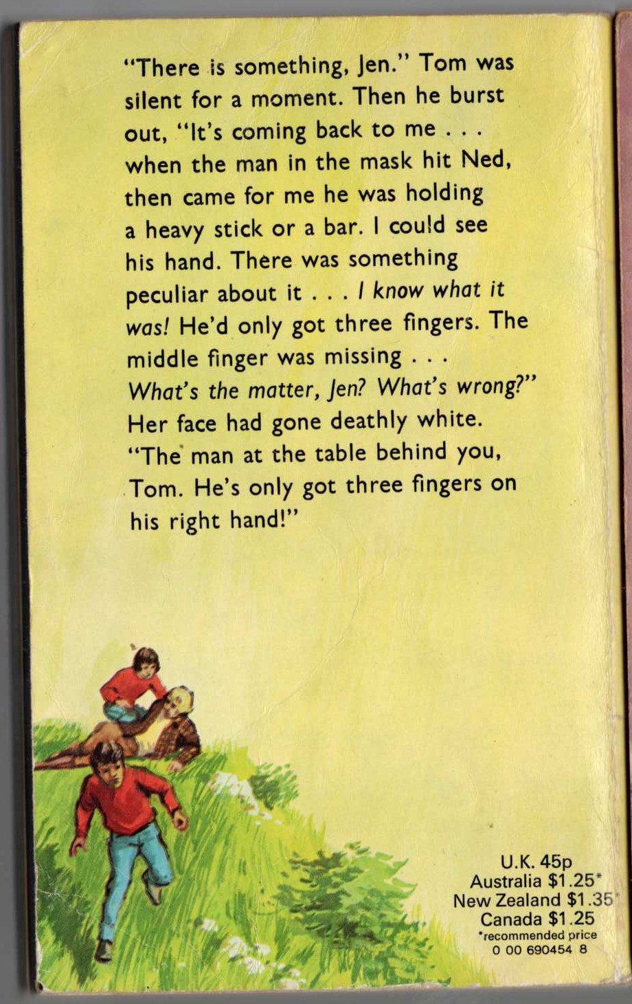 Malcolm Saville  MAN WITH THREE FINGERS magnified rear book cover image
