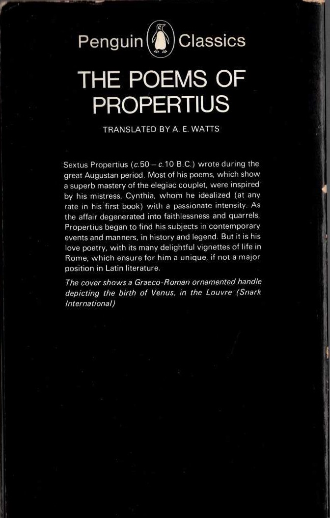 Propertius   THE POEMS OF PROPERTIUS magnified rear book cover image