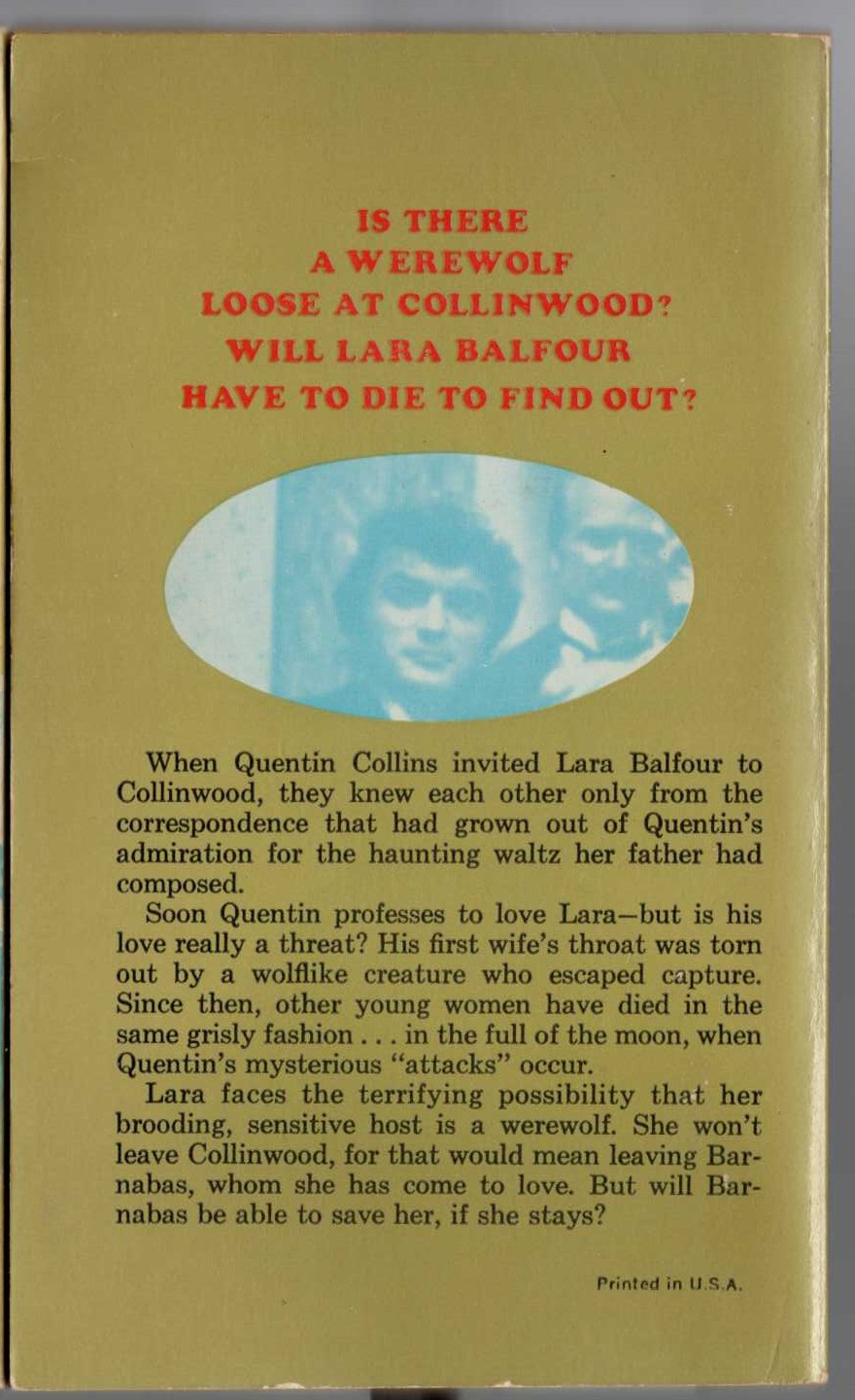 Marilyn Ross  BARNABAS COLLINS AND QUENTIN'S DEMON magnified rear book cover image