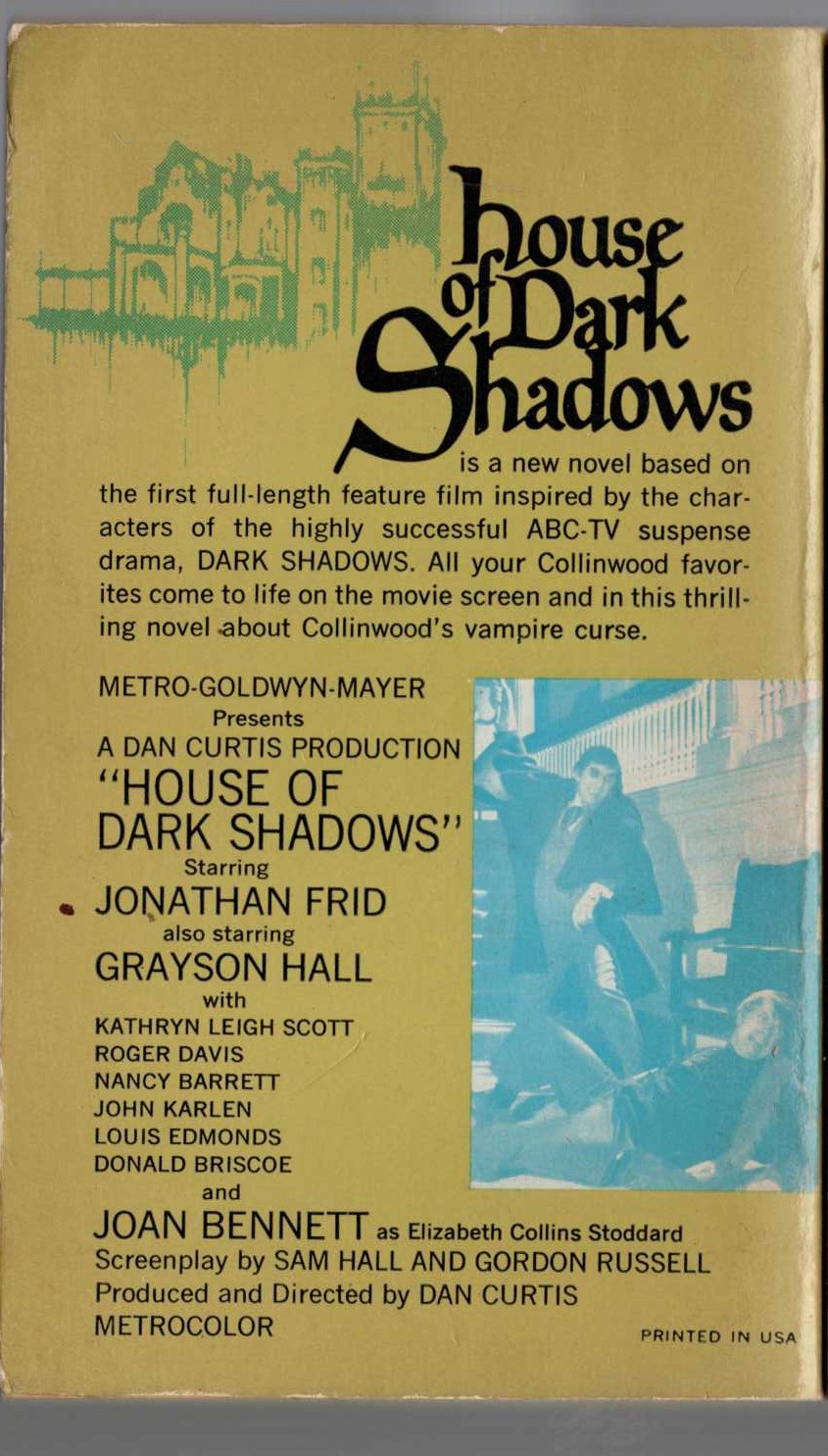 Marilyn Ross  HOUSE OF DARK SHADOWS magnified rear book cover image