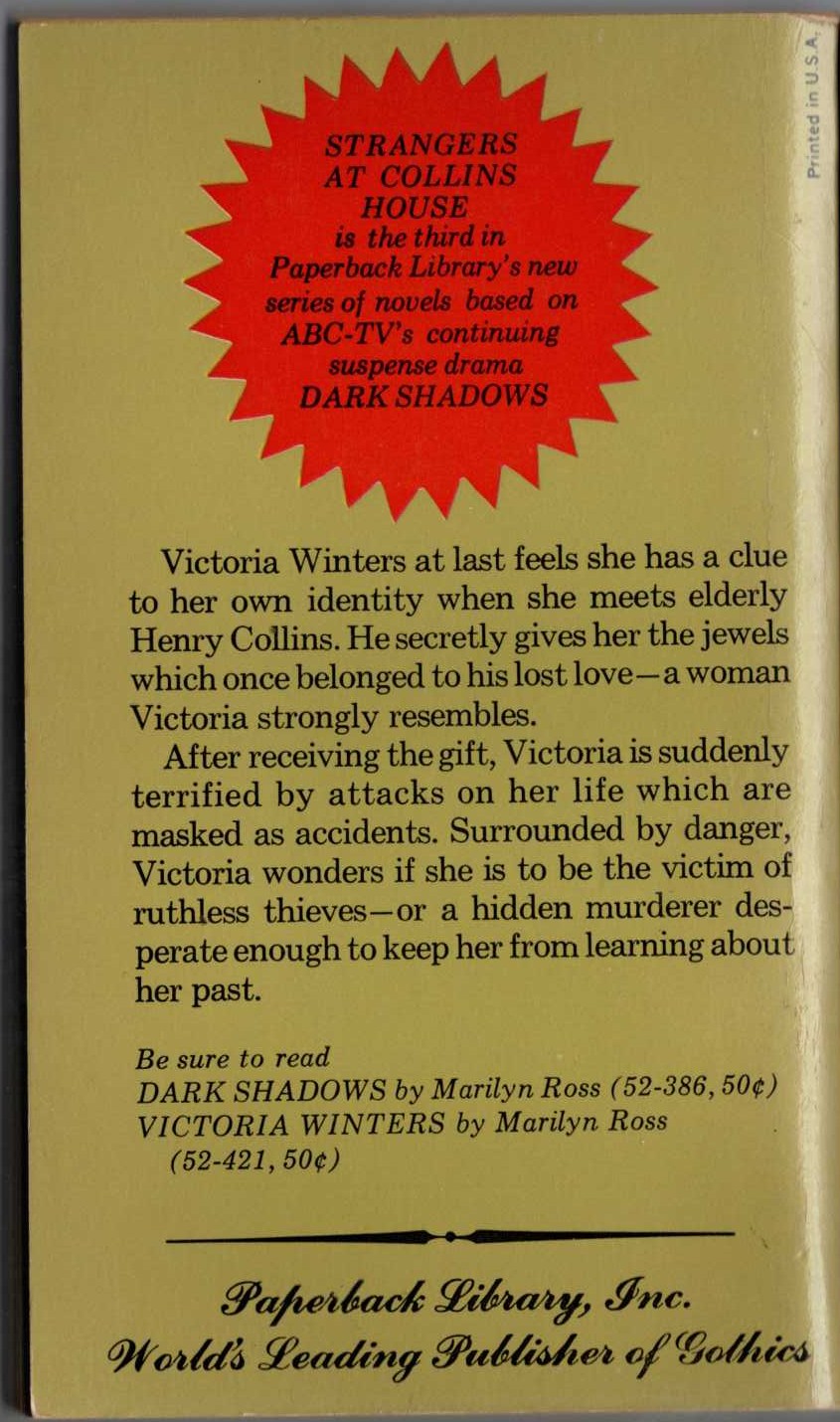 Marilyn Ross  STRANGERS AT COLLINS HOUSE magnified rear book cover image