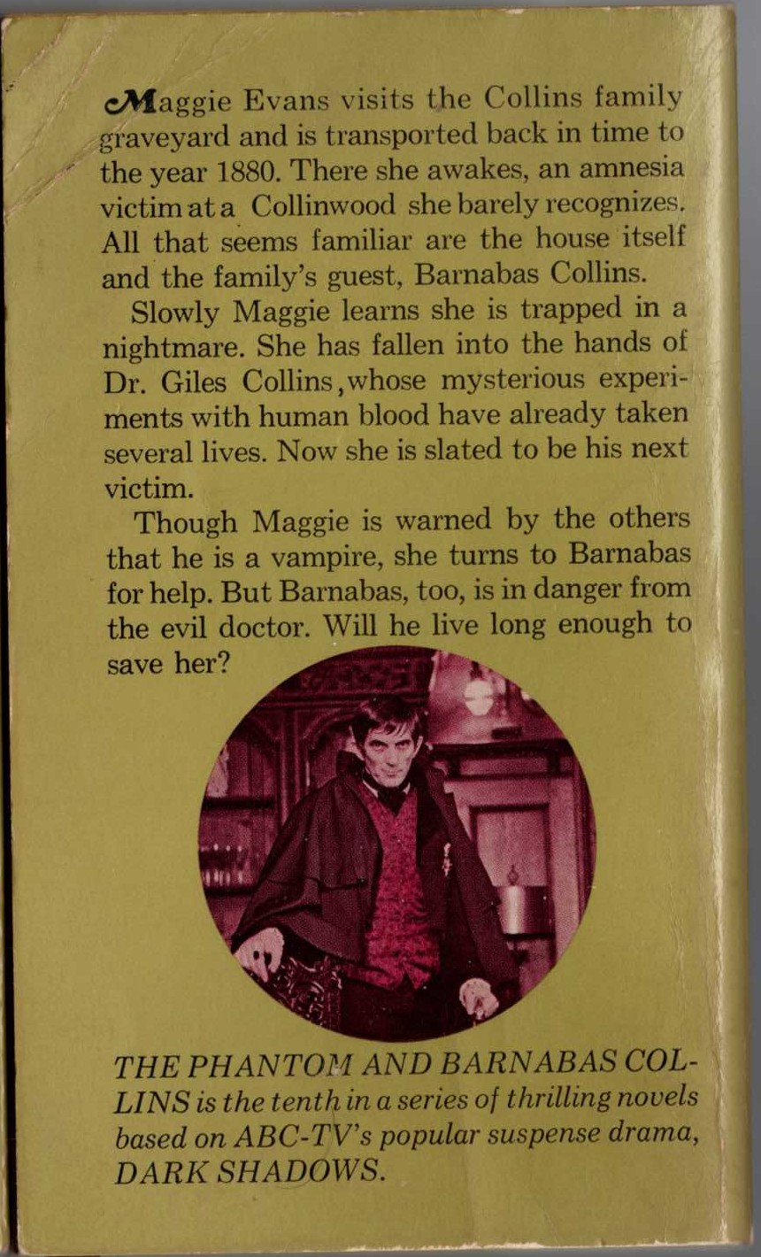 Marilyn Ross  THE PHANTOM AND BARNABAS COLLINS magnified rear book cover image
