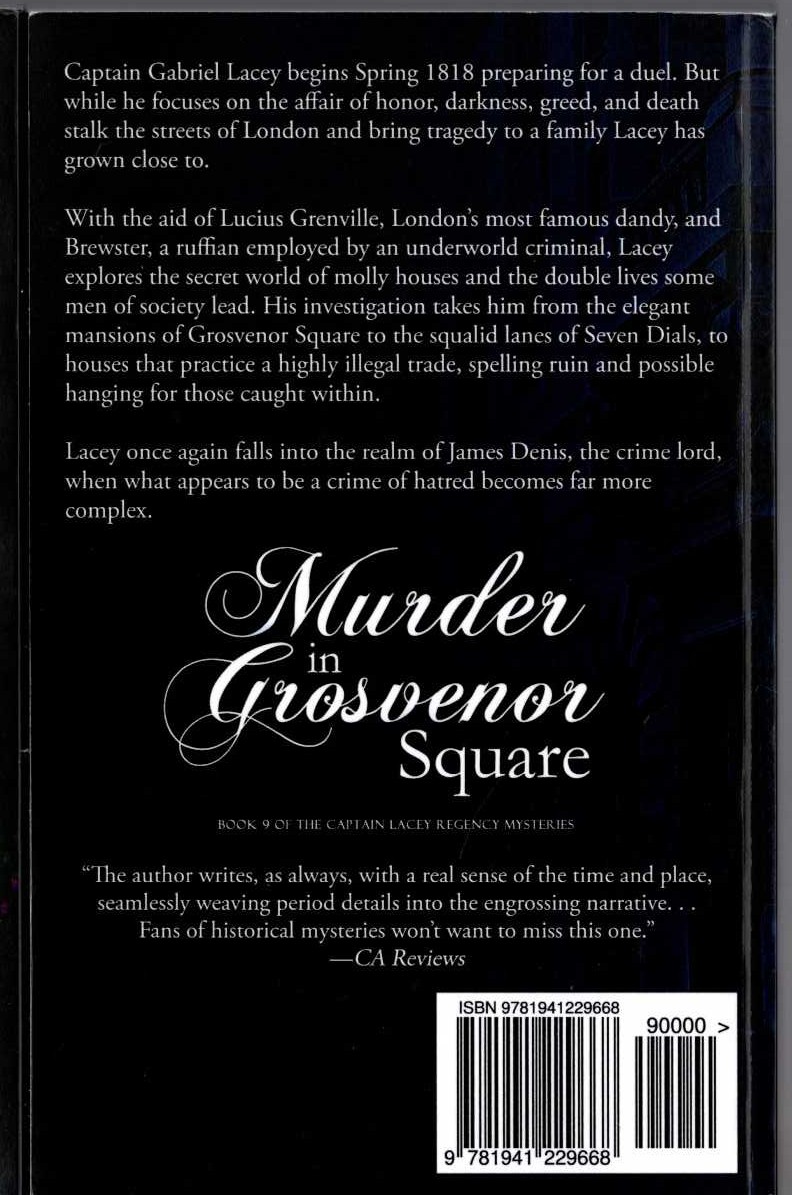 Ashley Gardner  MURDER IN GROSVENOR SQUARE magnified rear book cover image