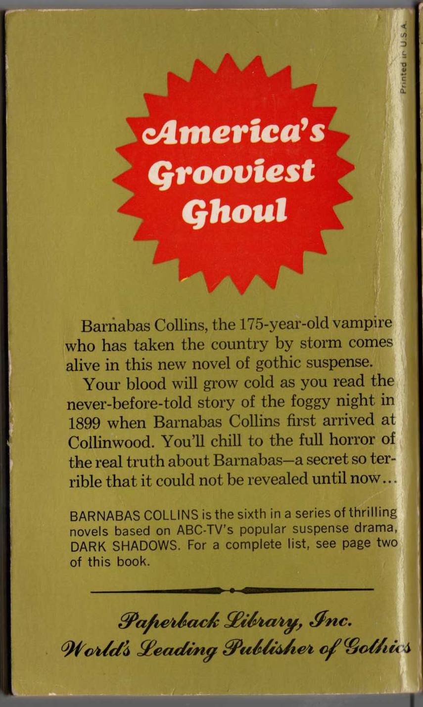 Marilyn Ross  BARNABAS COLLINS magnified rear book cover image