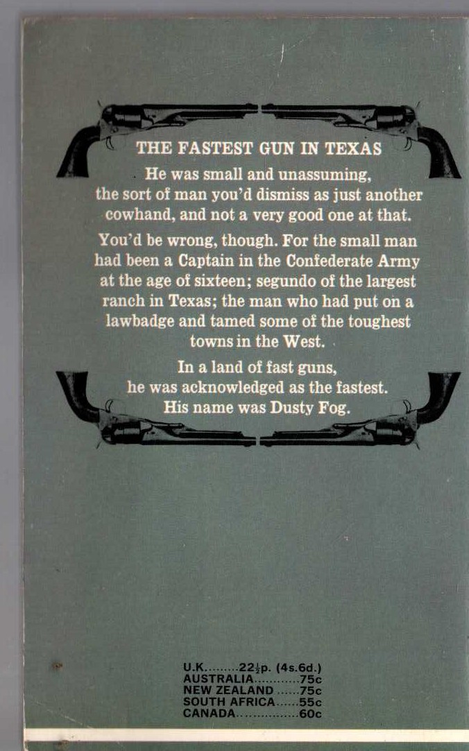 J.T. Edson  THE FASTEST GUN IN TEXAS magnified rear book cover image