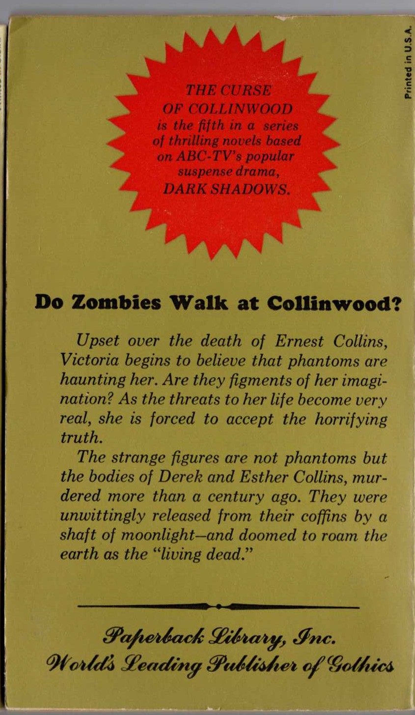 Marilyn Ross  THE CURSE OF COLLINWOOD magnified rear book cover image