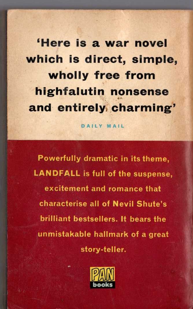 Nevil Shute  LANDFALL magnified rear book cover image