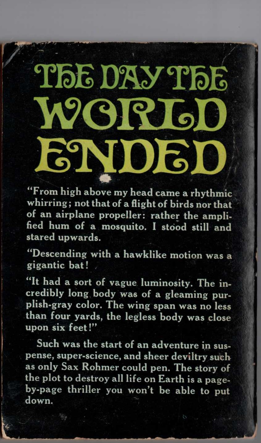 Sax Rohmer  THE DAY THE WORLD ENDED magnified rear book cover image