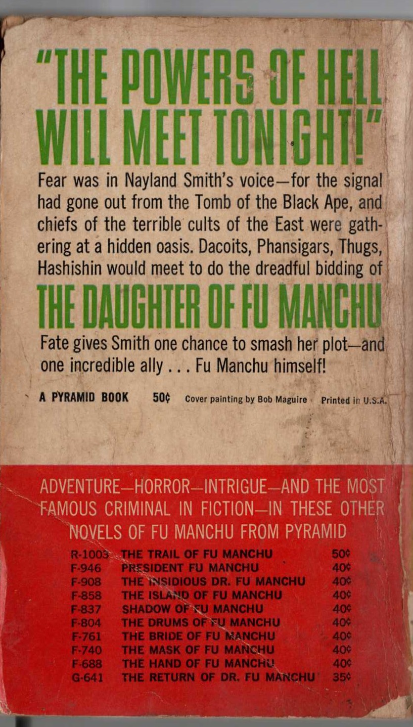 Sax Rohmer  DAUGHTER OF FU-MANCHU magnified rear book cover image