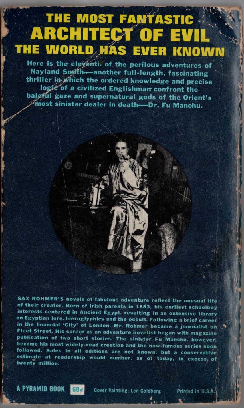 Sax Rohmer  THE SHADOW OF FU MANCHU magnified rear book cover image