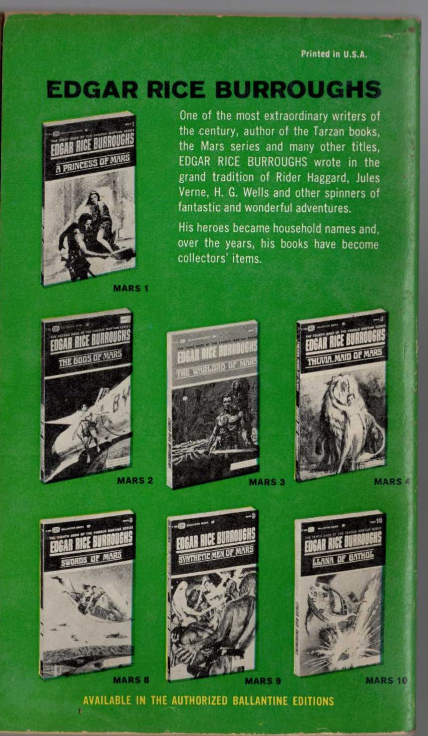 Edgar Rice Burroughs  THE CHESSMEN OF MARS magnified rear book cover image