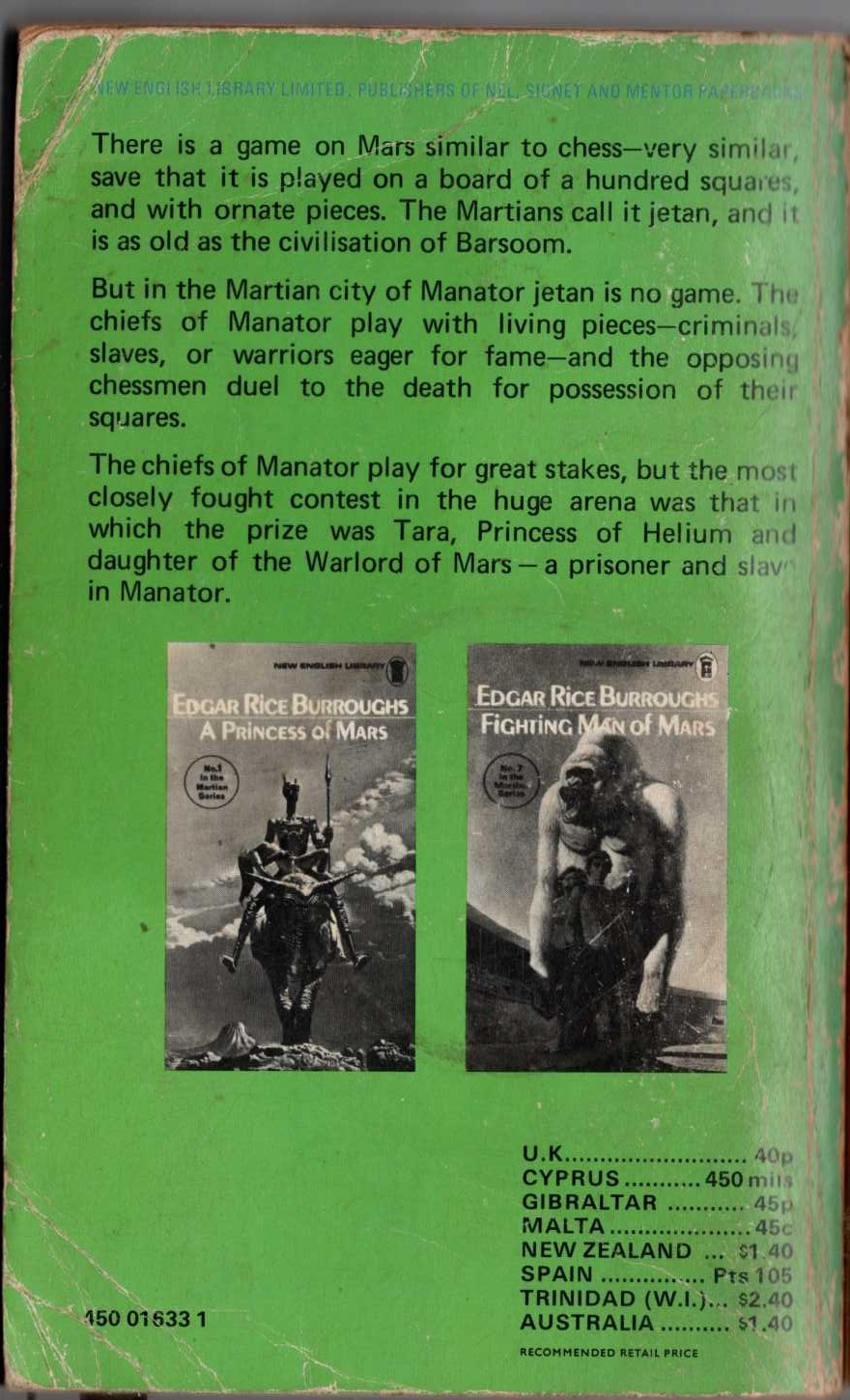 Edgar Rice Burroughs  THE CHESSMEN OF MARS magnified rear book cover image