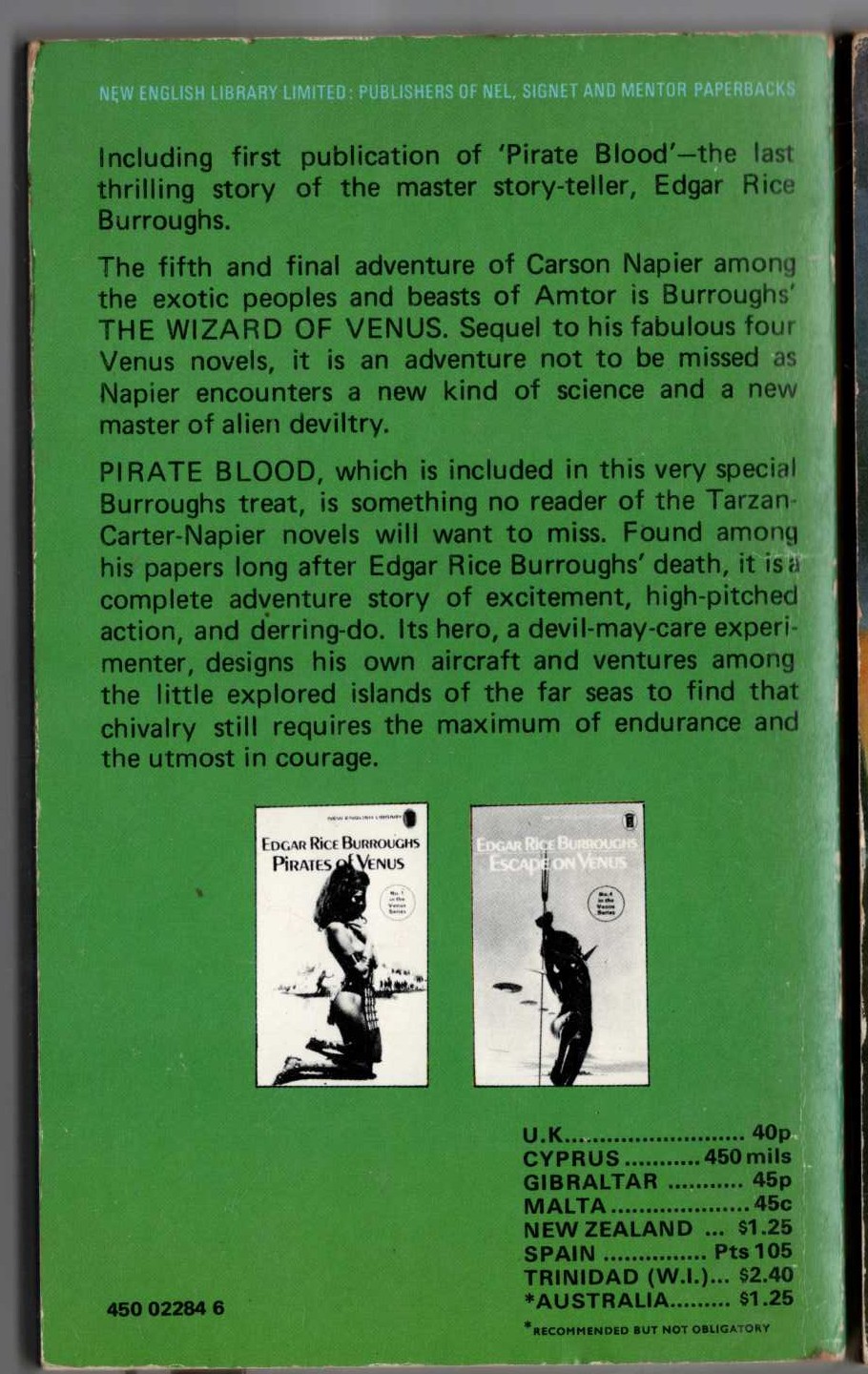 Edgar Rice Burroughs  THE WIZARD OF VENUS magnified rear book cover image