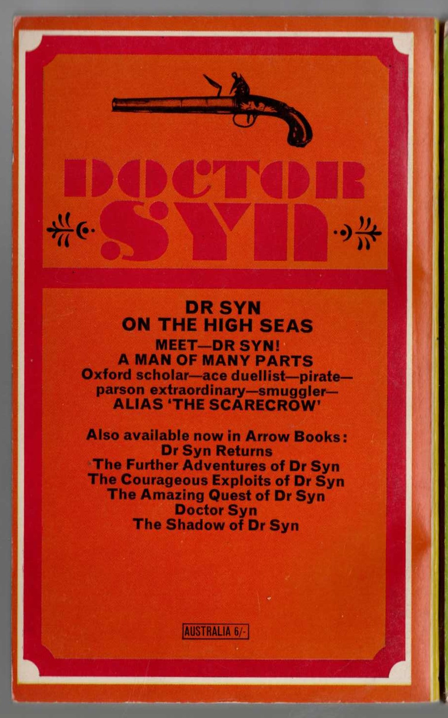 Russell Thorndike  DOCTOR SYN ON THE HIGH SEAS magnified rear book cover image