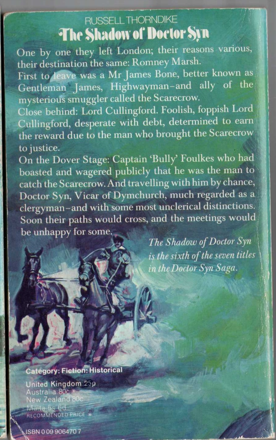 Russell Thorndike  THE SHADOW OF DOCTOR SYN magnified rear book cover image