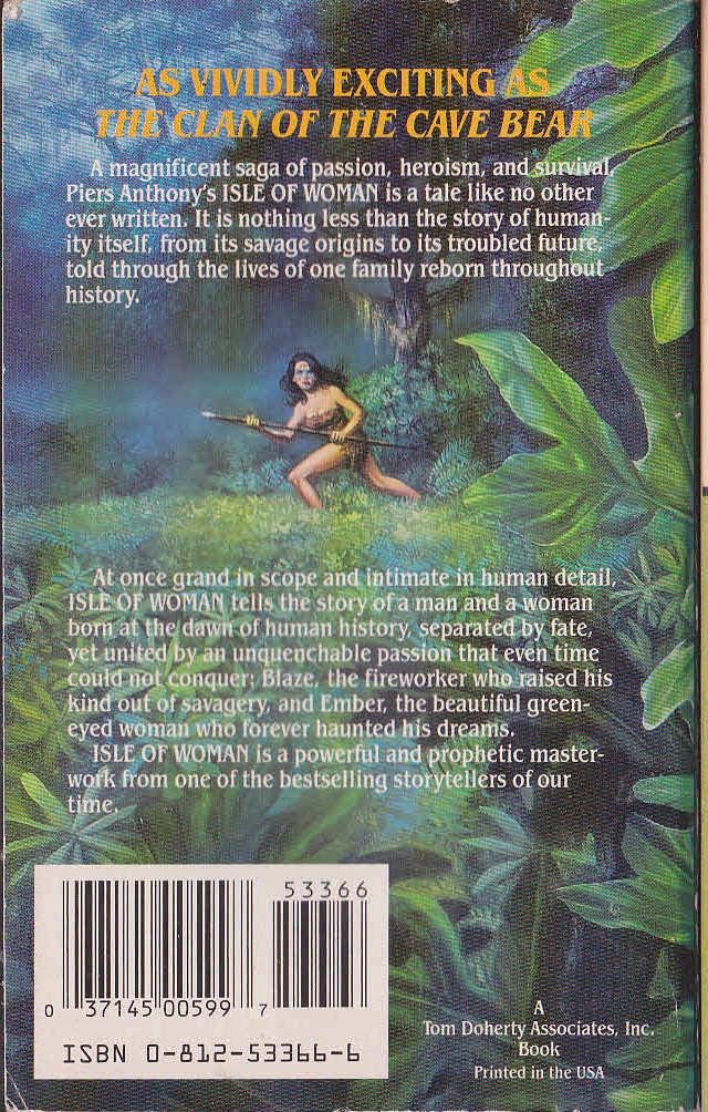 Piers Anthony  ISLE OF WOMAN magnified rear book cover image