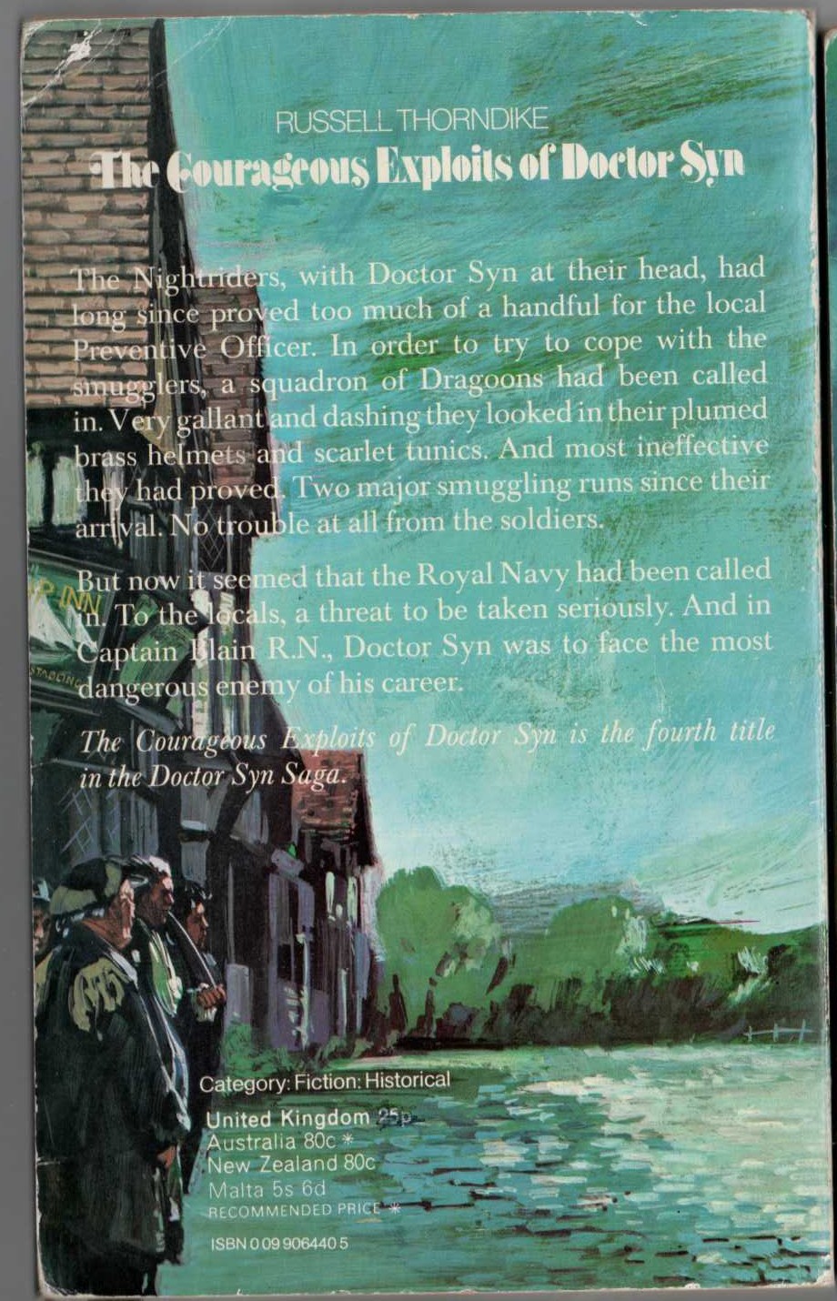 Russell Thorndike  THE COURAGEOUS EXPLOITS OF DOCTOR SYN magnified rear book cover image