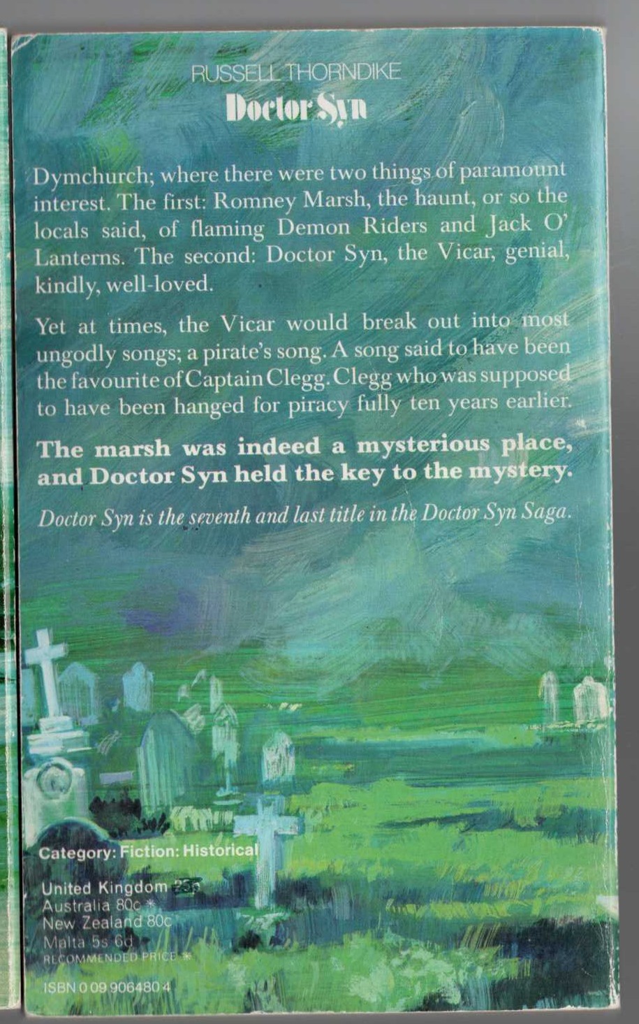 Russell Thorndike  DOCTOR SYN magnified rear book cover image