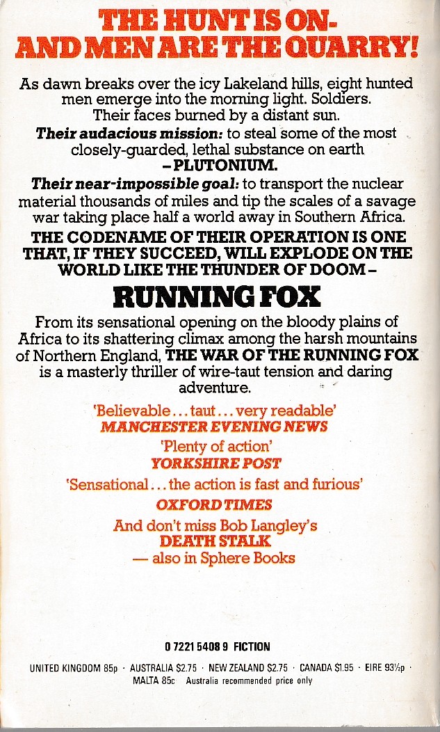 Bob Langley  THE WAR OF THE RUNNING FOX magnified rear book cover image