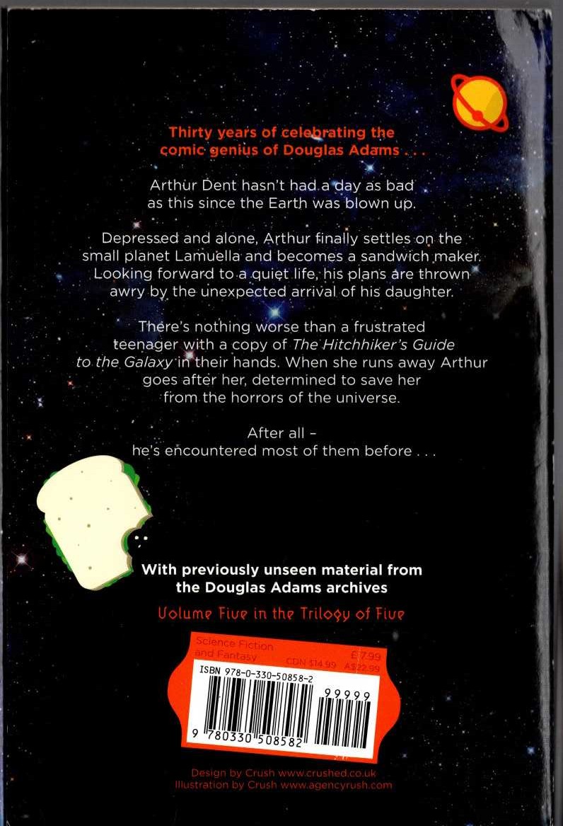 Douglas Adams  MOSTLY HARMLESS magnified rear book cover image