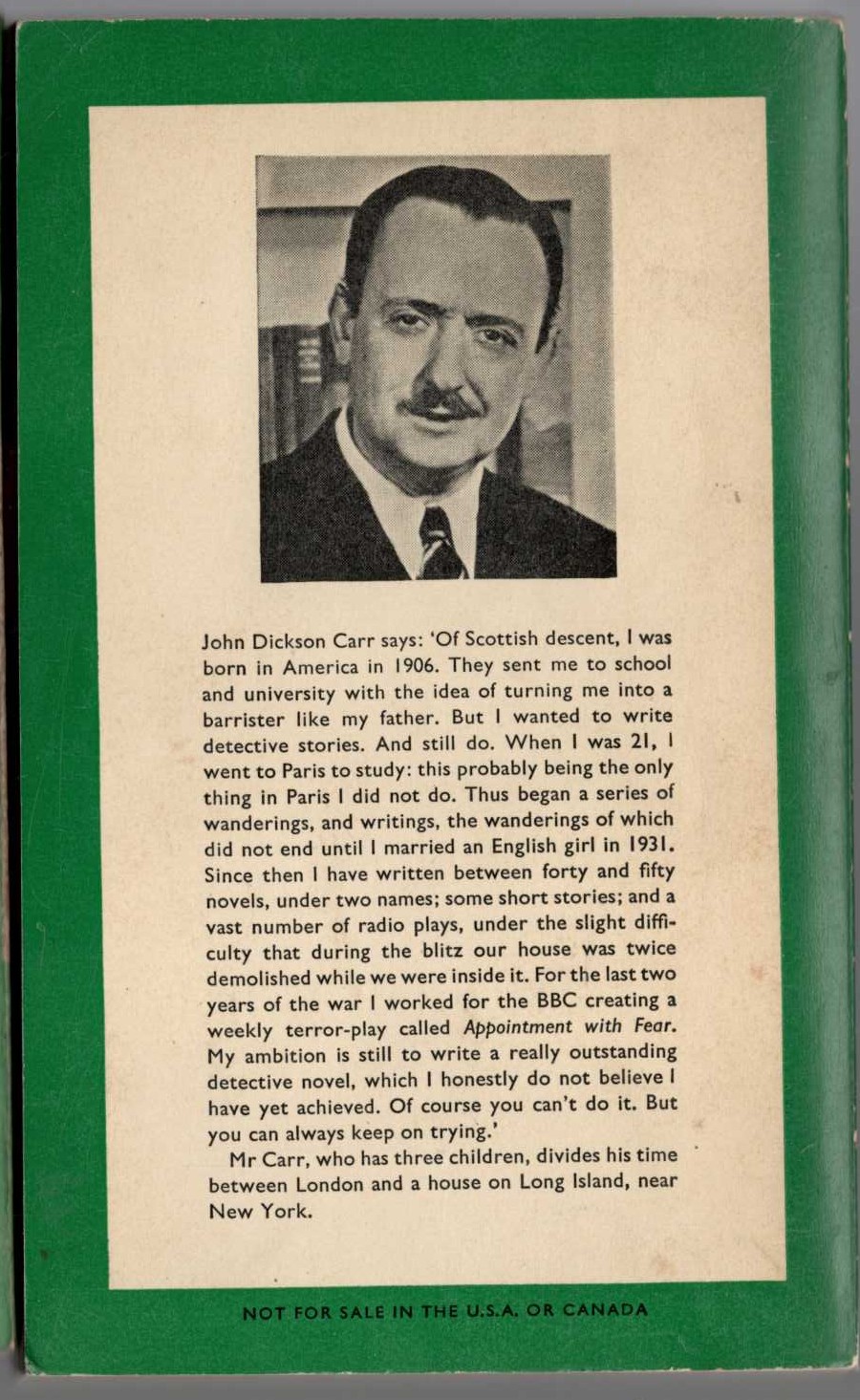 John Dickson Carr  PATRICK BUTLER FOR THE DEFENCE magnified rear book cover image