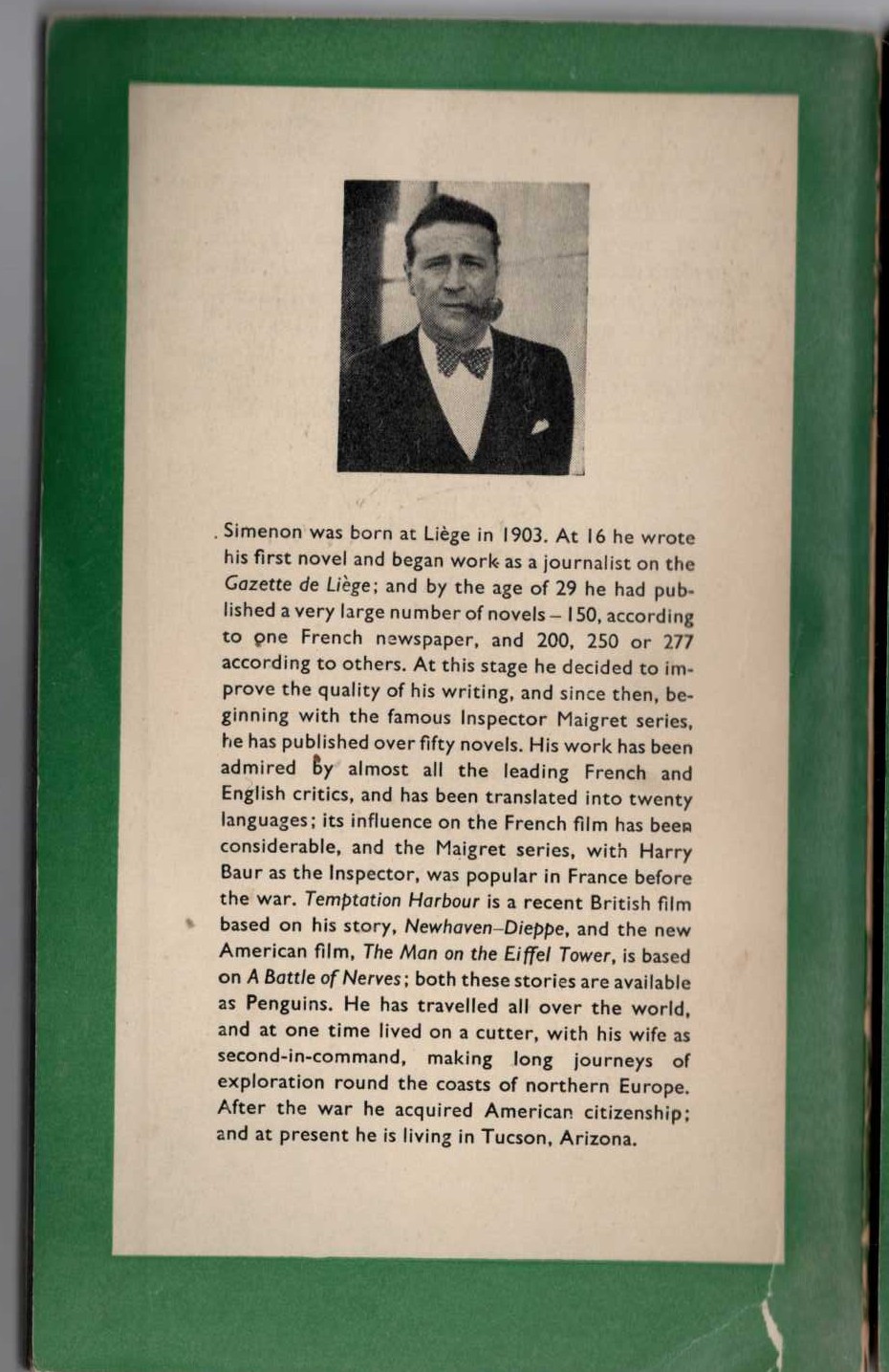 Georges Simenon  MAIGRET TRAVELS SOUTH magnified rear book cover image