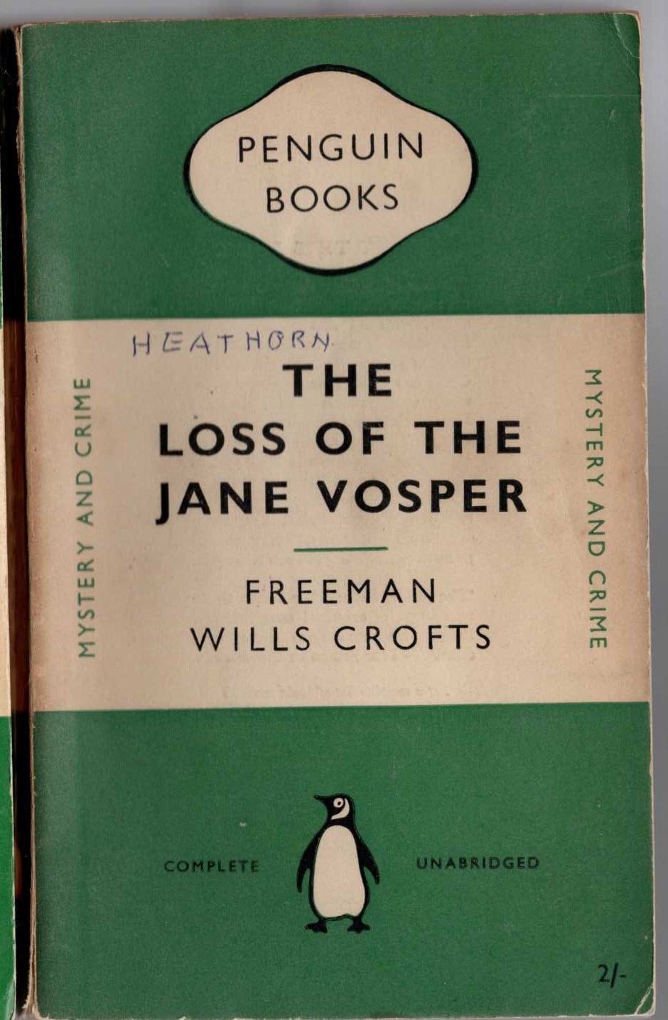 Freeman Crofts  THE LOSS OF THE JANE VOSPER front book cover image