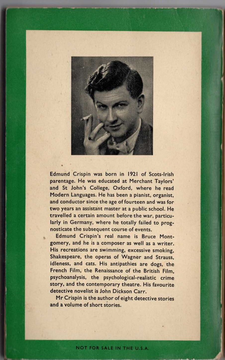 Edmund Crispin  THE MOVING TOYSHOP magnified rear book cover image