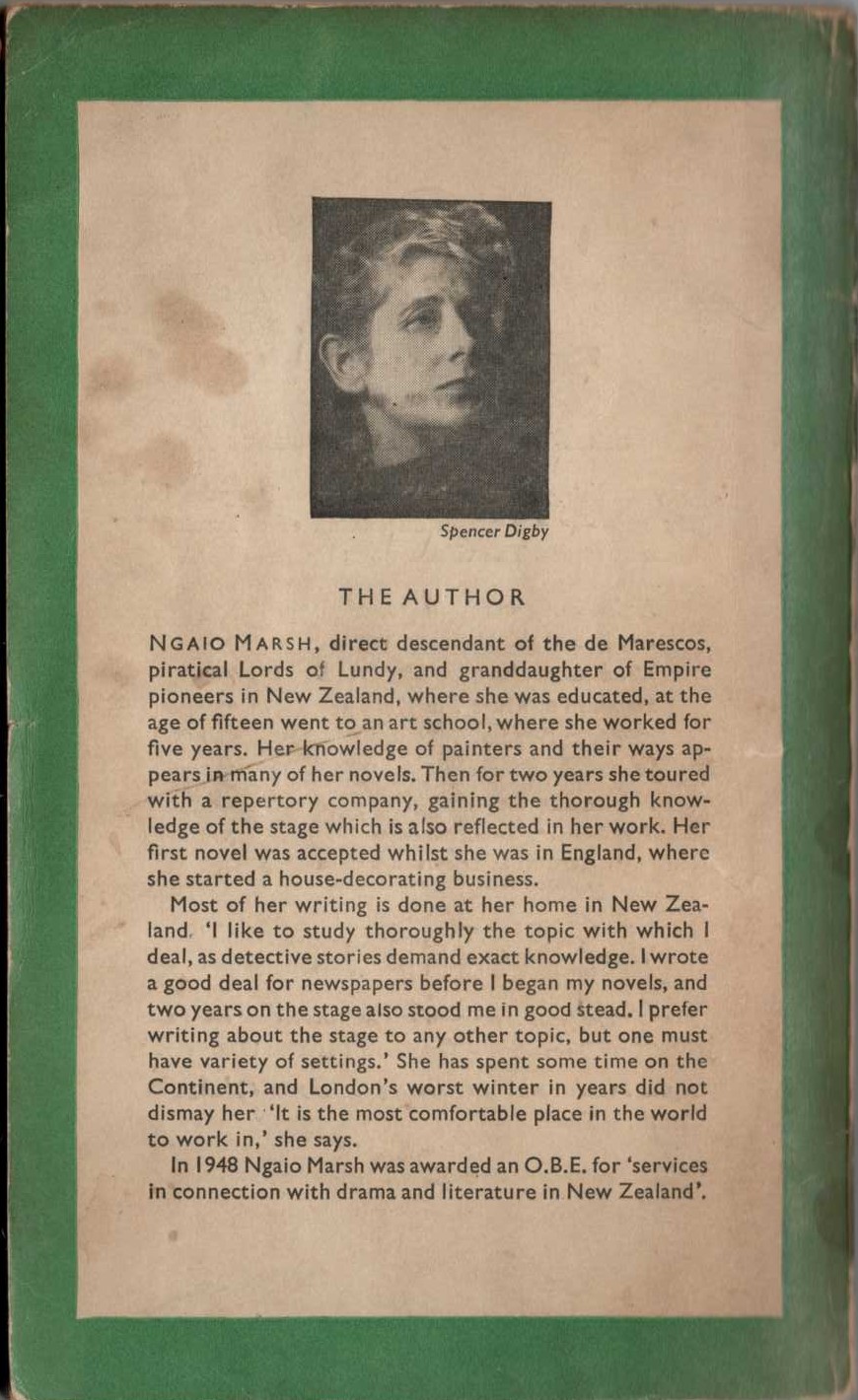 Ngaio Marsh  DEATH IN ECSTASY magnified rear book cover image