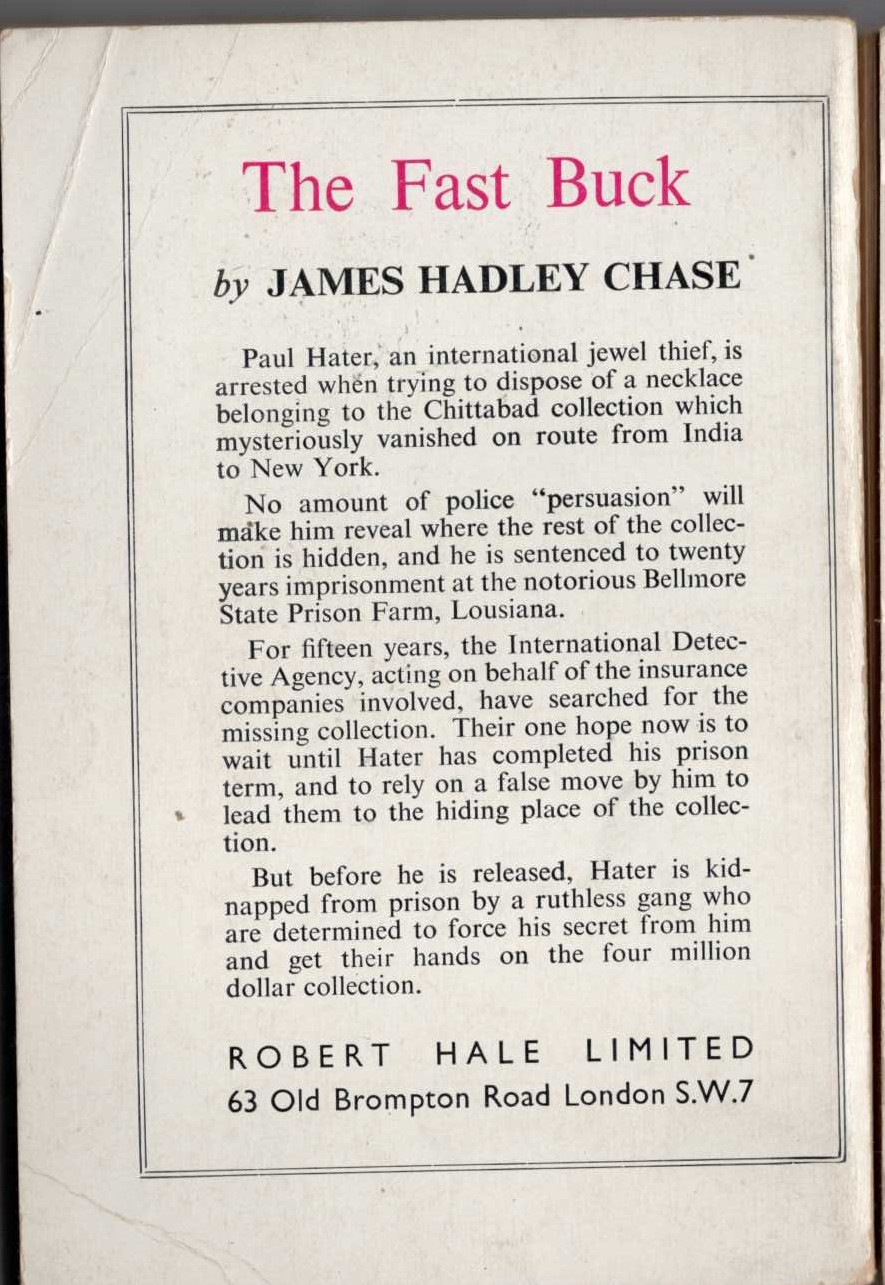 James Hadley Chase  THE FAST BUCK magnified rear book cover image