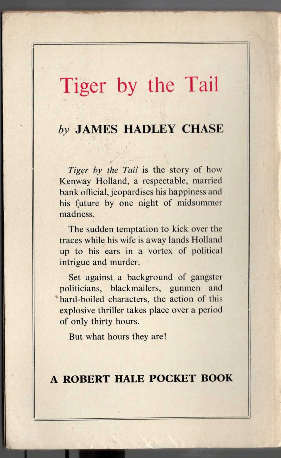 James Hadley Chase  TIGER BY THE TAIL magnified rear book cover image