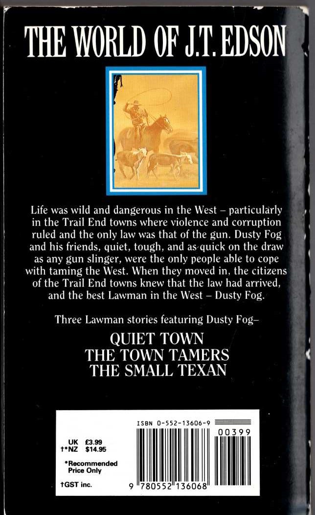 J.T. Edson  OMNIBUS Volume 5: QUIET TOWN/ THE TOWN TAMERS/ THE SMALL TEXAN magnified rear book cover image