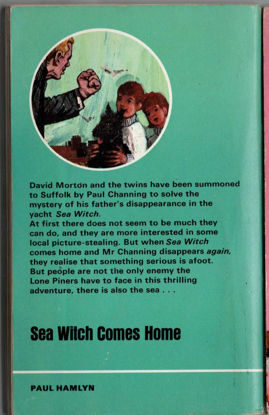 Malcolm Saville  SEA WITCH COMES HOME magnified rear book cover image
