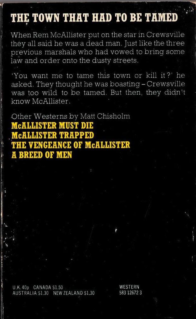 Matt Chisholm  RAGE OF McALLISTER magnified rear book cover image