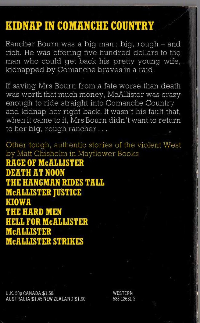 Matt Chisholm  McALLISTER RIDES magnified rear book cover image