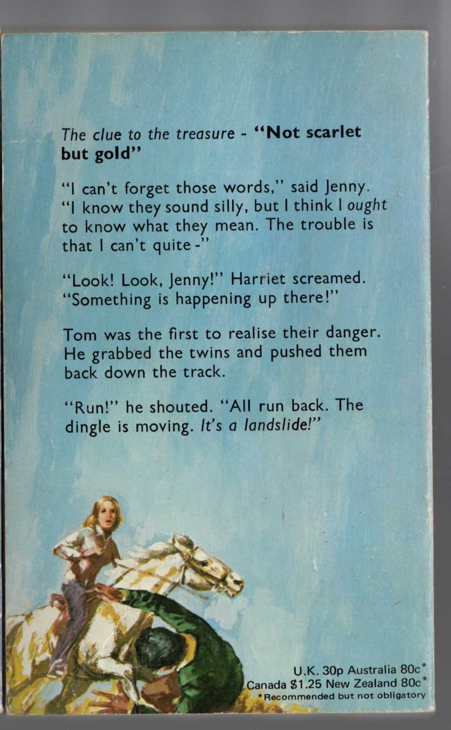 Malcolm Saville  NOT SCARLET BUT GOLD magnified rear book cover image