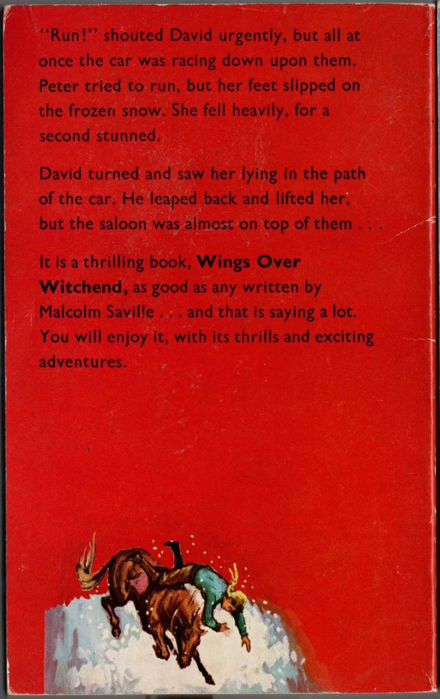 Malcolm Saville  WINGS OVER WITCHEND magnified rear book cover image