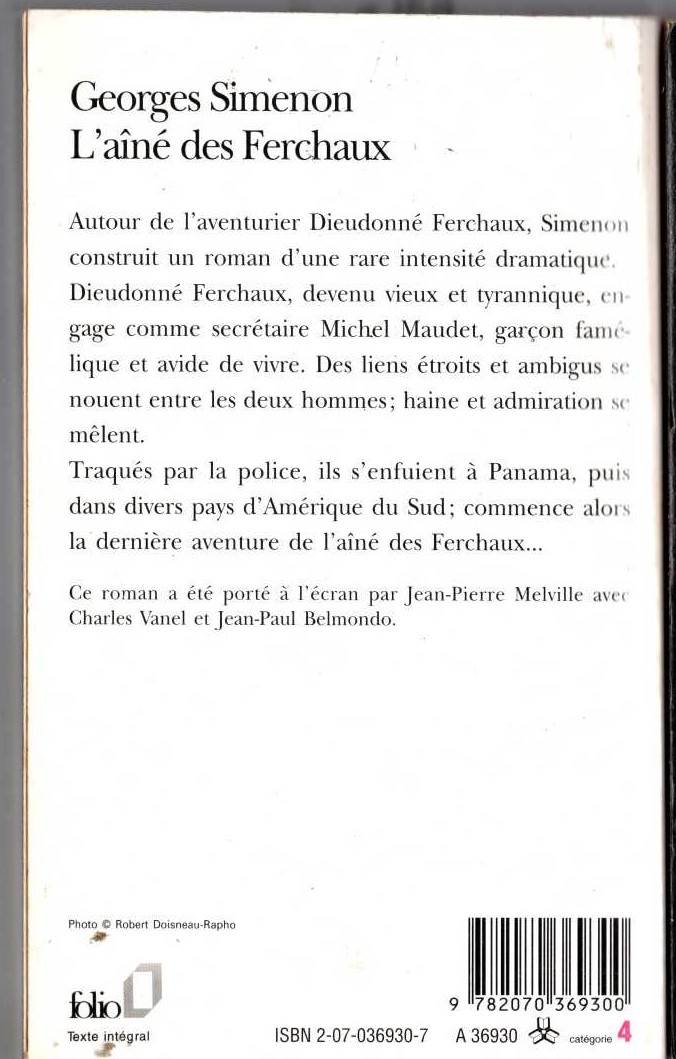 Georges Simenon  L'AINE DES FERCHAUX magnified rear book cover image
