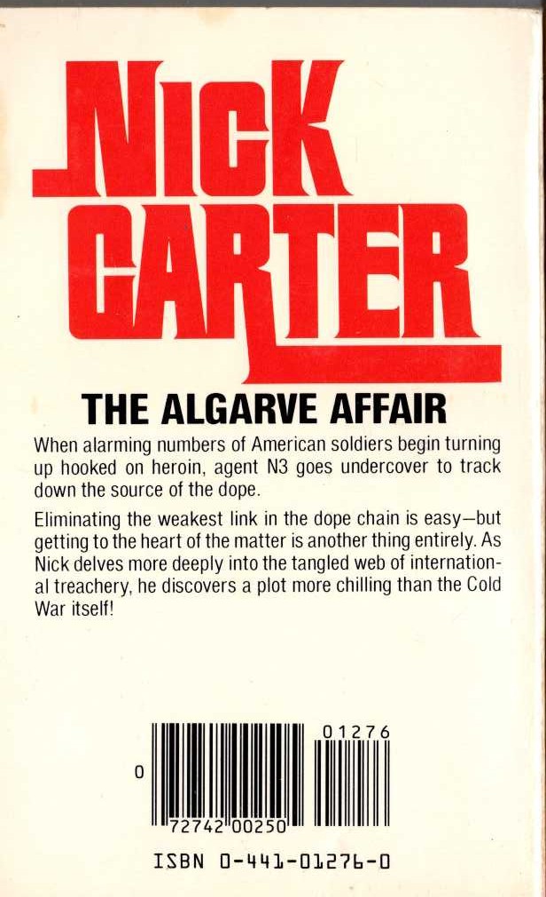 Nick Carter  THE ALGARVE AFFAIR magnified rear book cover image