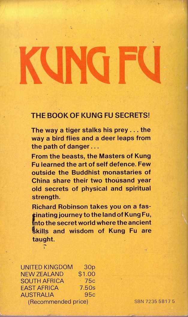 Richard Robinson  KUNG FU magnified rear book cover image