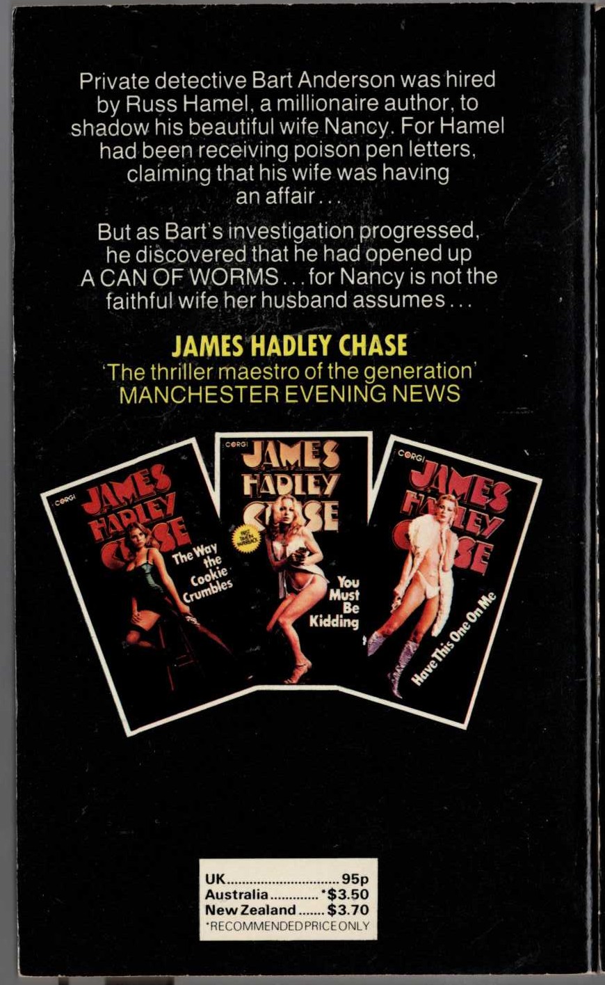 James Hadley Chase  A CAN OF WORMS magnified rear book cover image