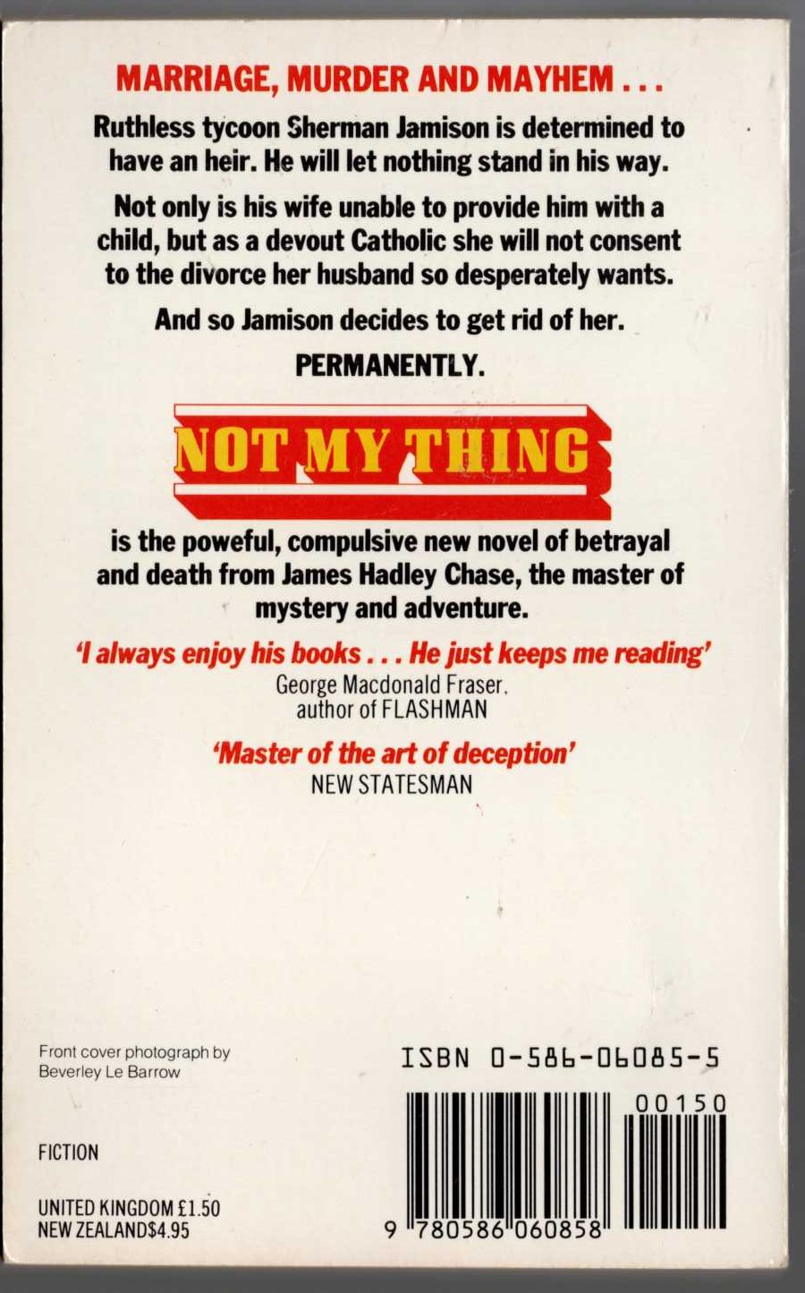 James Hadley Chase  NOT MY THING magnified rear book cover image