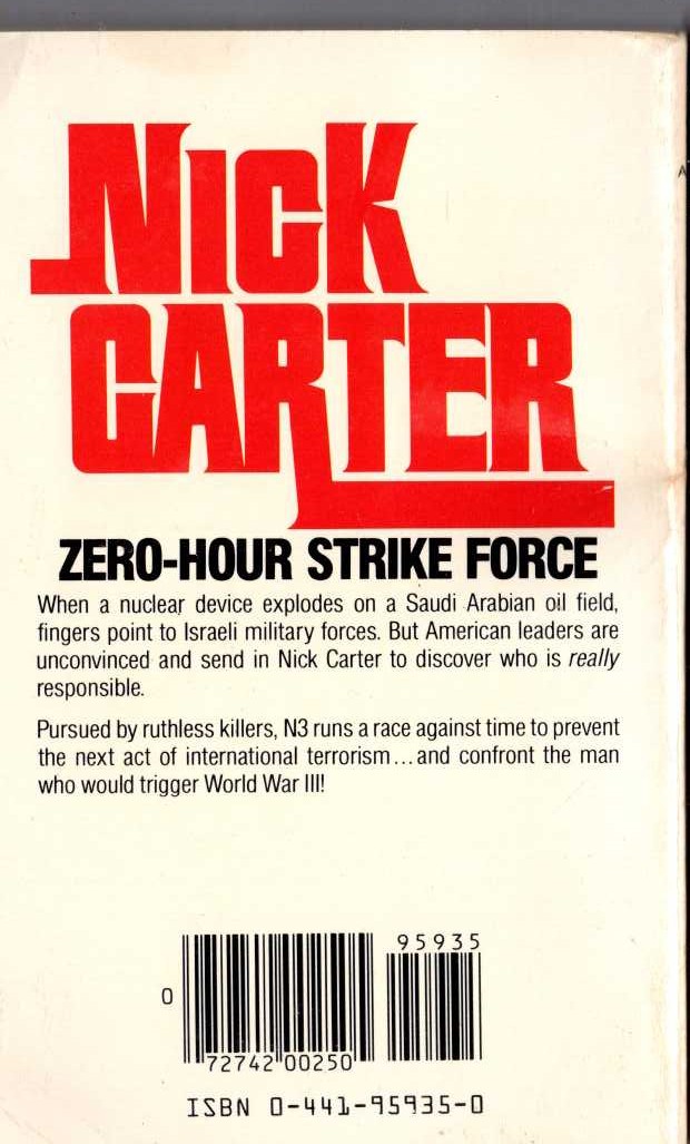 Nick Carter  ZERO-HOUR STIRKE FORCE magnified rear book cover image