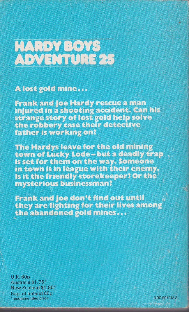 Franklin W. Dixon  THE HARDY BOYS: HUNTING FOR HIDDEN GOLD magnified rear book cover image