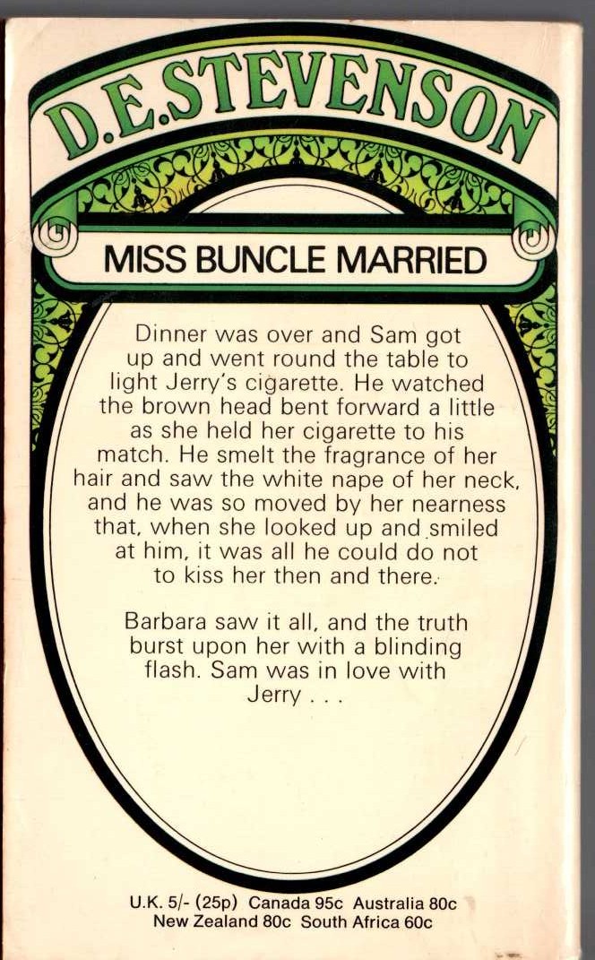 D.E. Stevenson  MISS BUNCLE MARRIED magnified rear book cover image
